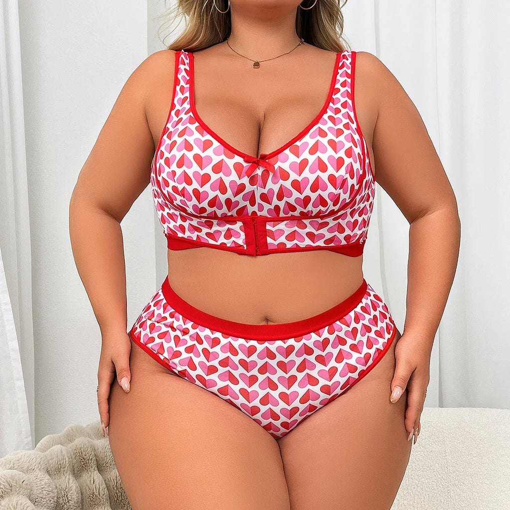 Fashion Heart Print Sexy Lingerie Set, Wireless Side Support Bra, Wing Smoothing Shaping Bra New Arrival
