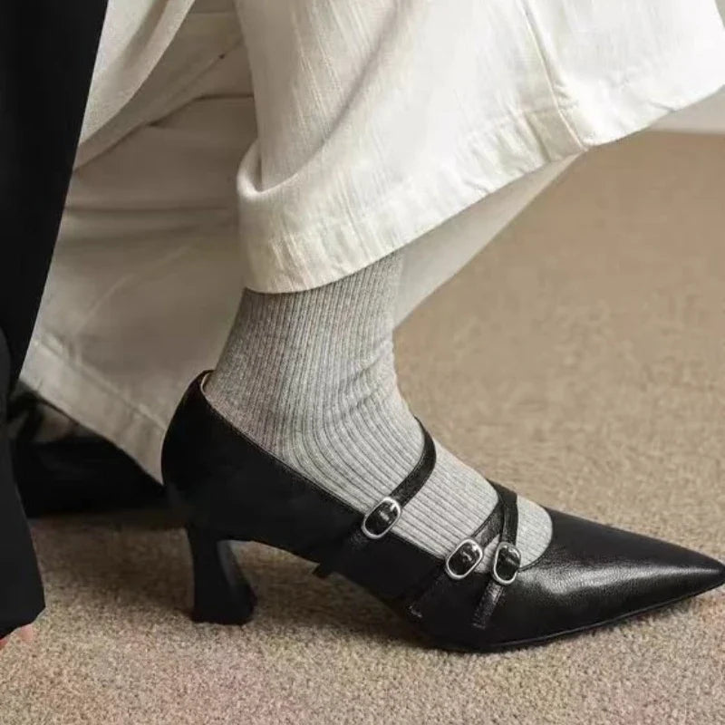 2026 Metal Buckle Hollow Sandals Office girl Pointed  Thin Heel Patent Leather Fashion Single Shoe 35-42 Big Size Women Shoes