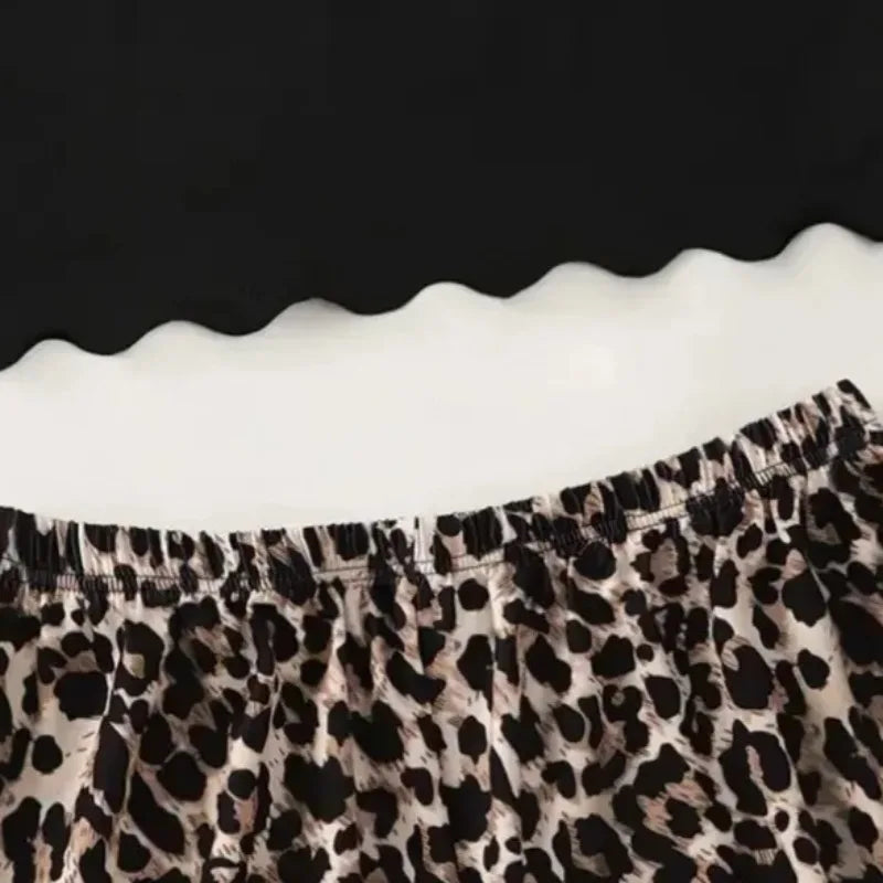 Women's Pajamas Set Sexy Lingerie Leopard Print Sling Sleepwear V-Neck Sleeveless Top and Shorts Sets Pyjamas Homewear