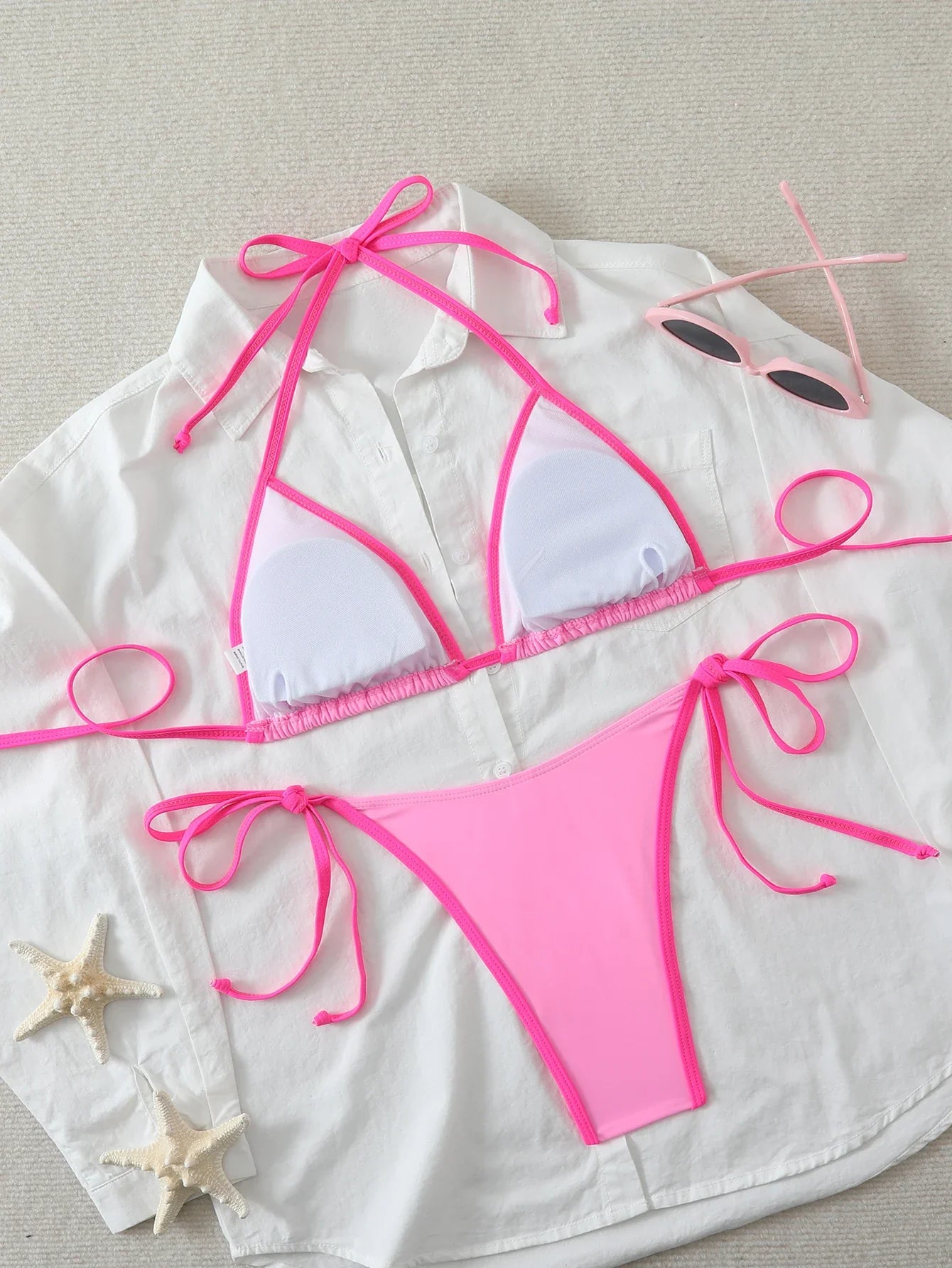 Halter Triangle String Thong Bikinis 2026 Women Sexy Swimsuit Solid Brazilian Swimwear Female Bathers Bathing Swimming Swim Suit