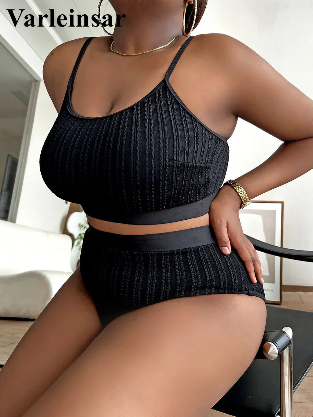 0XL - 4XL Ribbed Bikini Large Size Swimwear Plus Size Women Swimsuit Female Two-Pieces Bikini Set Bather Bathing Suit Swim V4987