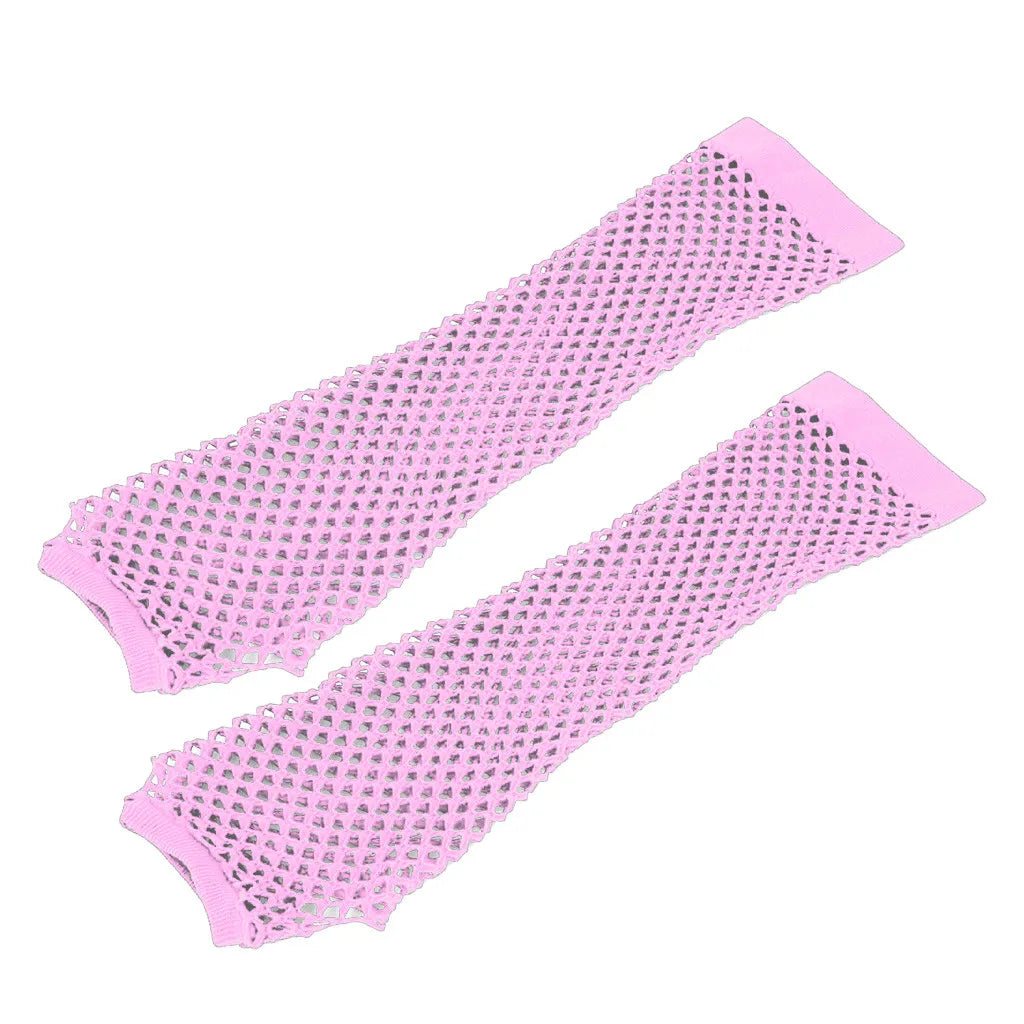 Blue Neon Fishnet Fingerless Long Gloves Arm Cuff Party Wear Fancy Dress For Women Sexy Girls Punk Gothic Dance Party Mesh Glove