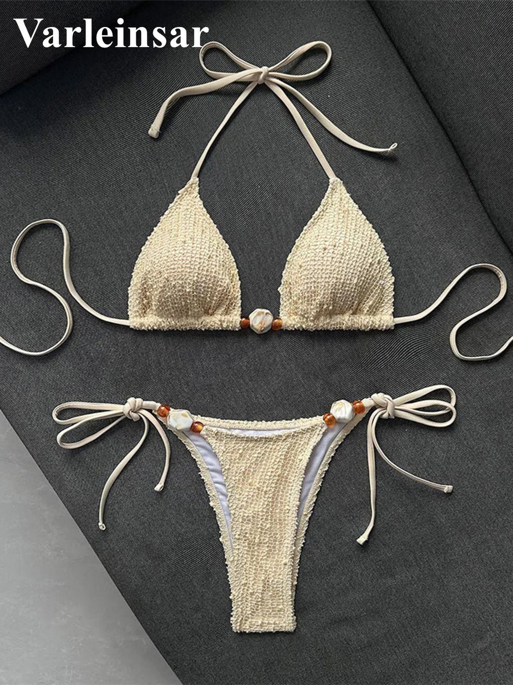 Halter Fishnet Bikini Women Swimwear Female Swimsuit Two-Pieces Bikini Set High Cut Leg Padded Bather Bathing Suit Swim V8339