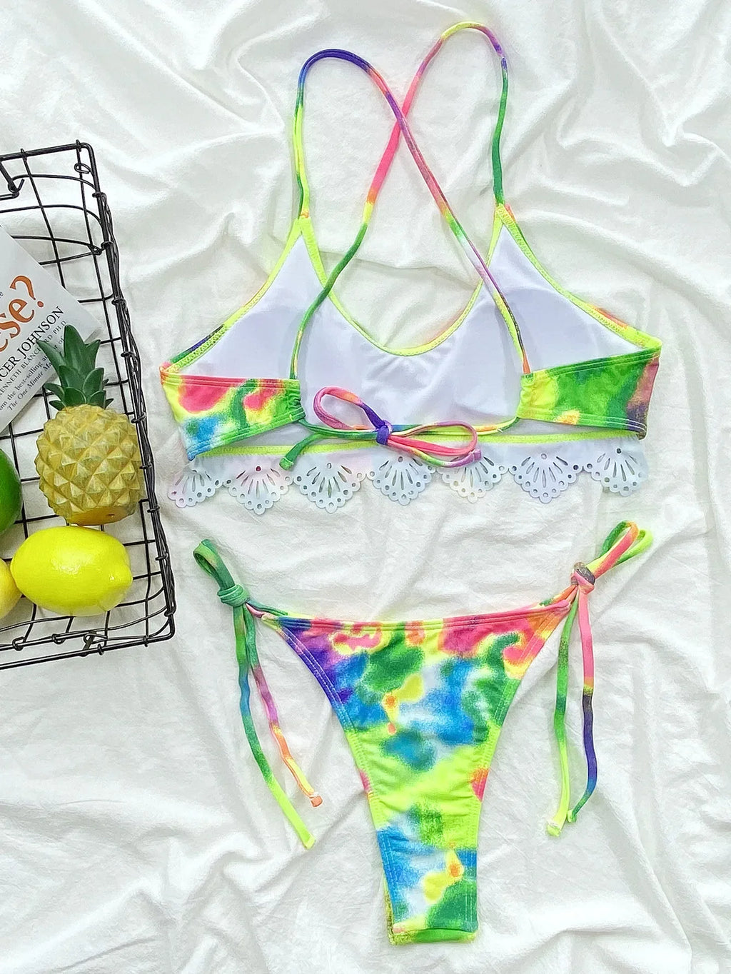Sexy Bikini Women Swimwear Swimsuit Tie Dyed Colorful Print Cross Straps Bikinis Set Bathing Suit Beach Bikini Female Push Up