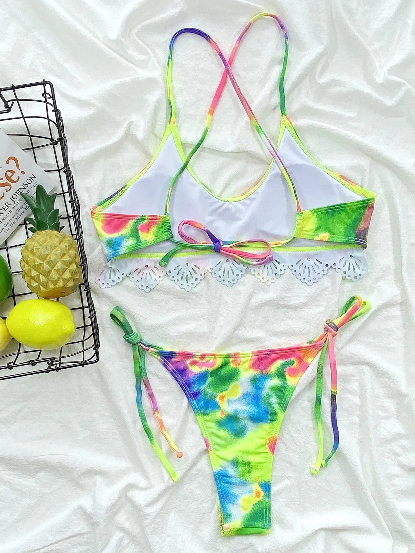 Sexy Bikini Women Swimwear Swimsuit Tie Dyed Colorful Print Cross Straps Bikinis Set Bathing Suit Beach Bikini Female Push Up