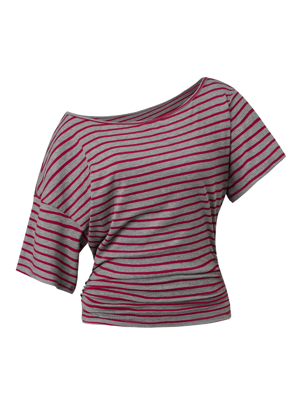 Women Elegant Summer Off One Shoulder Tops Striped Short Sleeve Loose Fit Basic T Shirts for Daily Wear