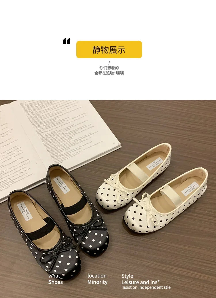 Polka Dot Women Ballet Flats Comfortable Round Toe Elastic Band Shoes Street Style Soft Sole Ladies Eelgant Wedding Dress Shoes