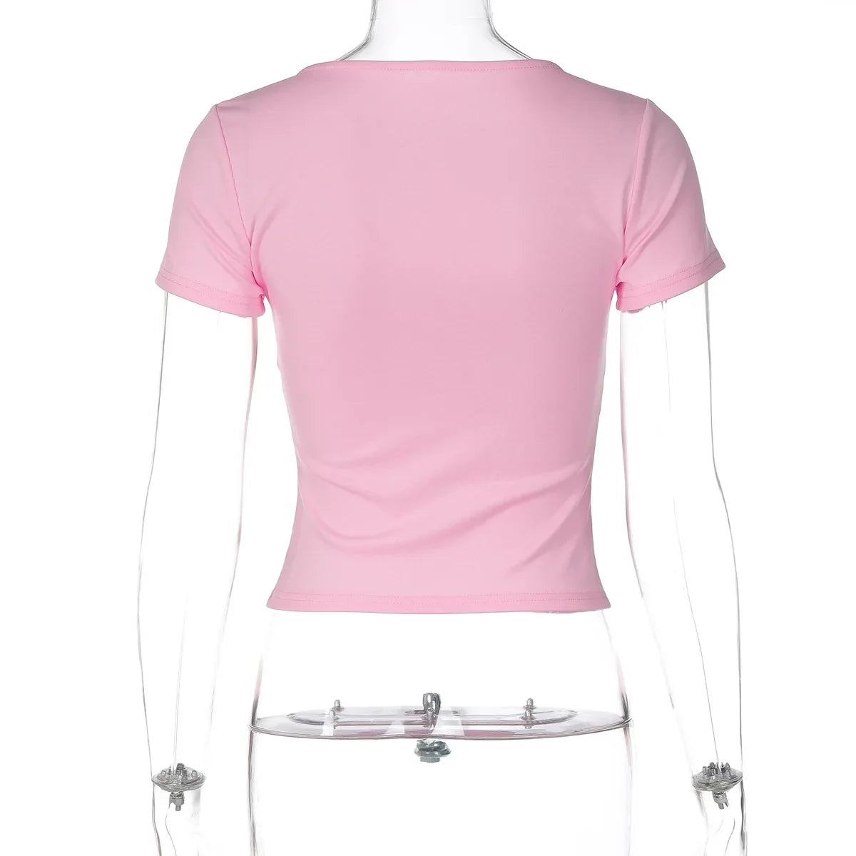 FDYOUI Pink T-shirts 2026 Summer Woman Clothes O-neck Single Breasted Cardigan Tops Female Short Sleeve Slim T Shirt Streetwear