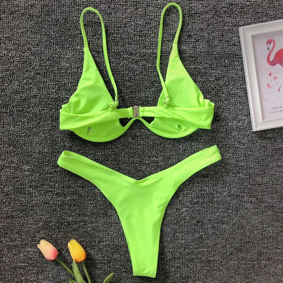 S - XL V-bar Underwired Bikini Female Swimsuit Women Swimwear Two-piece V shape Wire Bikini set Bather Bathing Suit Swim V439