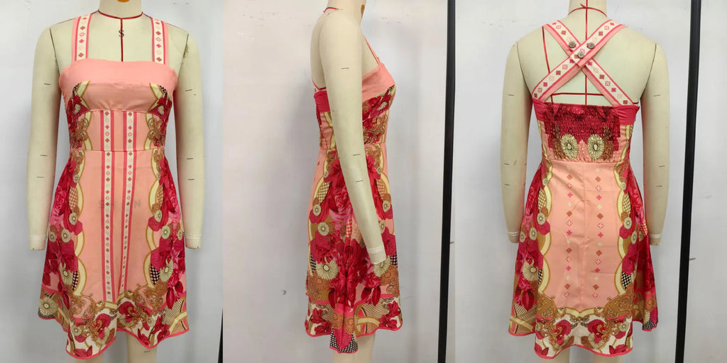 Fashion Color Bohemian Style Print Dress Women Summer New A-line Sleeveless Short Dresses Vacation Commuting Clothing Vestidos