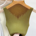 Mesh Knitted Top Women Y2K Tank Top Half Neck Vest Female Sleeveless Sweater Chic Cut Out Streetwear Solid Skinny Tube Top