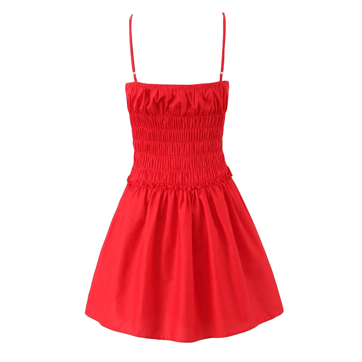 Cotton Summer Red Short Dress Women Strapless Beach Mini Dress Casual Ruffles Spaghetti Strap Boho Party Sleeveless Dress