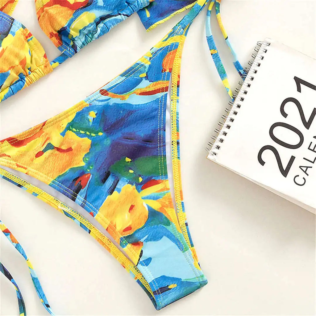 S- XXL Leopard Printed Long Sleeve Bikini Women Swimwear Female Swimsuit Three-Pieces Bikini Set Bather Bathing Suit Swim V3193Y