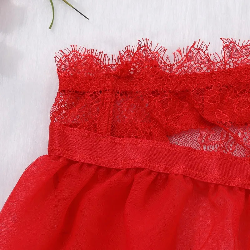 Toucheart 4 Piece Set Sexy Lingerie Set Lace Perspective Bra Women Mesh Patchwork Ruffled Skirt Garter Socks Sexy Underwear Suit