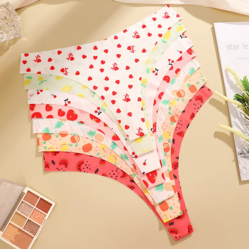 5Pcs Women Ultra-thin Seamless G-string Seamless Print Thongs Sexy Panties Ladies Soft Cute Thongs Female S-XL T-Back Panties