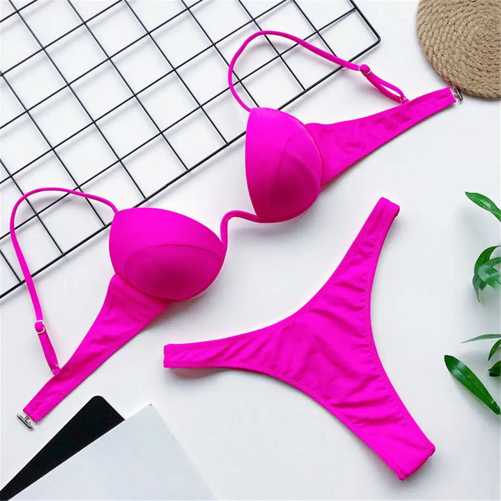 New Sexy V-bar Underwired Bra Push Up Bikini Women Swimwear Female Swimsuit Two-pieces Set V Wire Bather Bathing Suit Swim V1732