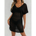 S - XL V Neck Short Sleeve Hollow Out Knitted Tunic Beach Cover Up Cover-ups Beach Dress Beach Wear Beachwear Female Women V8214