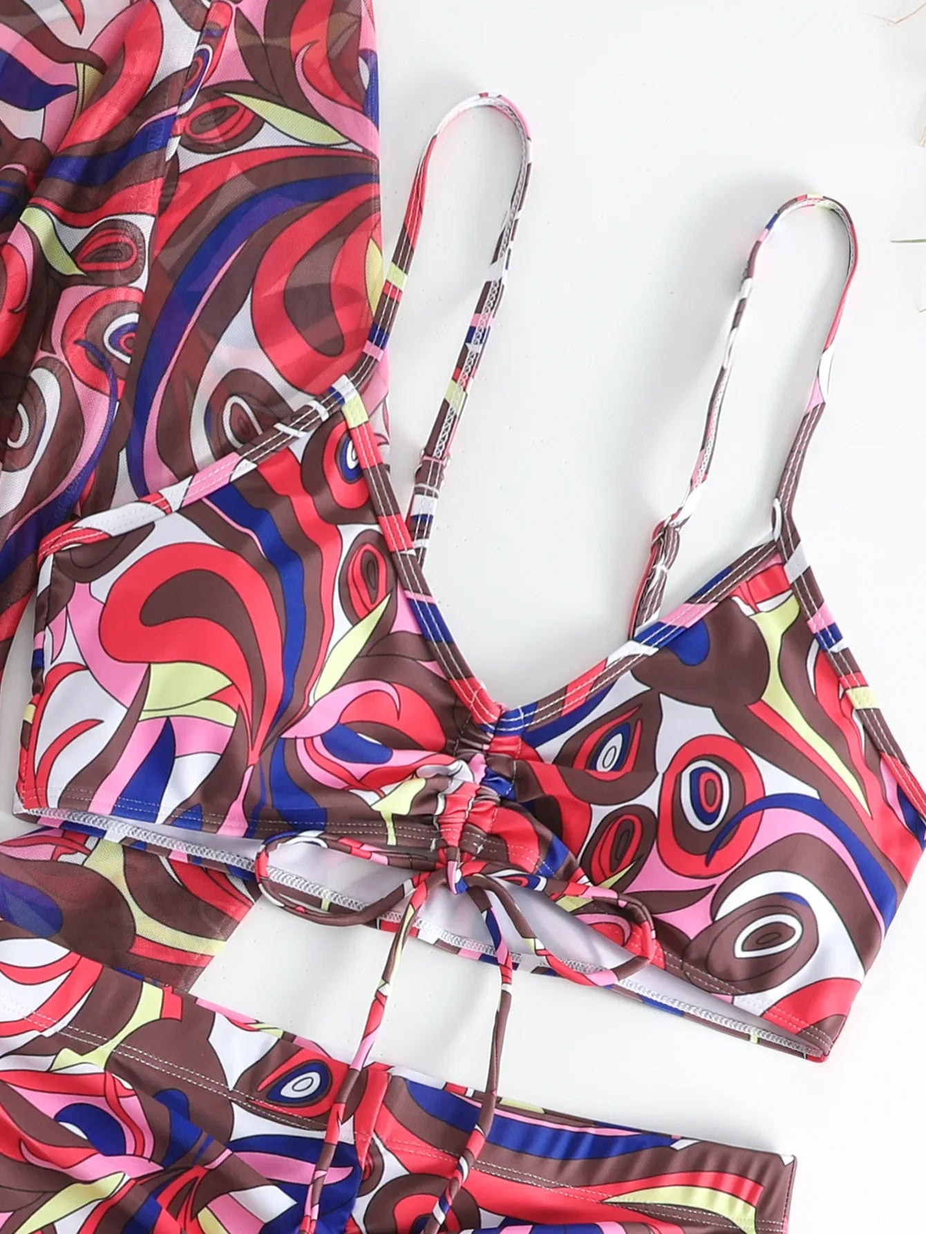 New Sexy 3 Pieces Suit for Women Neck Hanging Bikini Set+Cover-up Swimwear Sunproof Tankini High Waist Shorts Swimsuit Beachwear