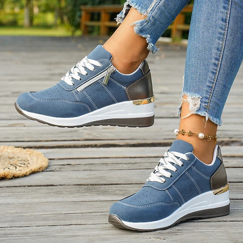 Plus Size 44 Platform Casual Sneakers for Women Lace Up Anti Slip Thick Sole Sport Shoes Woman 2026 Spring Zipper Walking Shoes