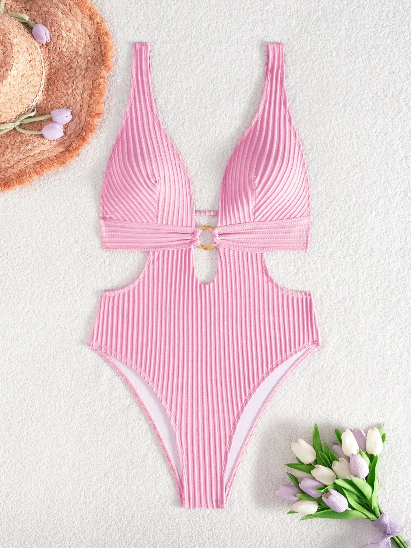 Deep V Neck Cut Out Women Swimwear One Piece Swimsuit Female High Leg Cut Monokini Bather Backless Bathing Suit Swim Beachwear