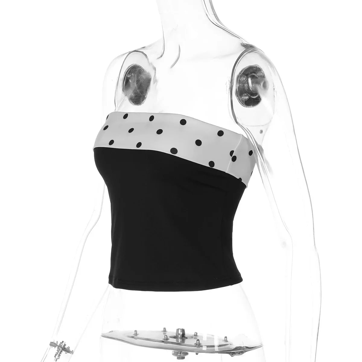 FDYOUI Women's Summer Polka Dot Patchwork Black Corset Sexy Off Shoulder Slim Crop Tops Streetwear Y2K Girls Backless Tank Top