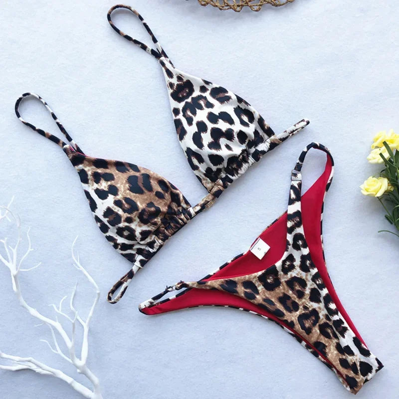 2025 Sexy Leopard Brazilian Bikini Women Swimsuit Female Thong Swimwear Two Pieces Bikini Set Mini Micro Bathing Suit Swim Lady
