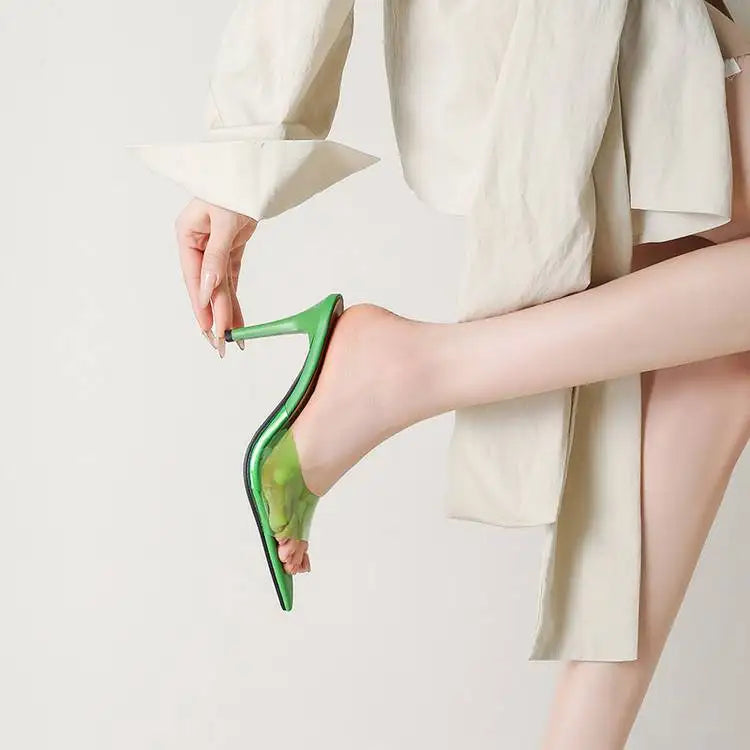 Spring and Summer New Style Fashion High Heels Women's Slippers Pointed Tip Concise Sexy Party Women's Shoes High 8cm Size 35-43