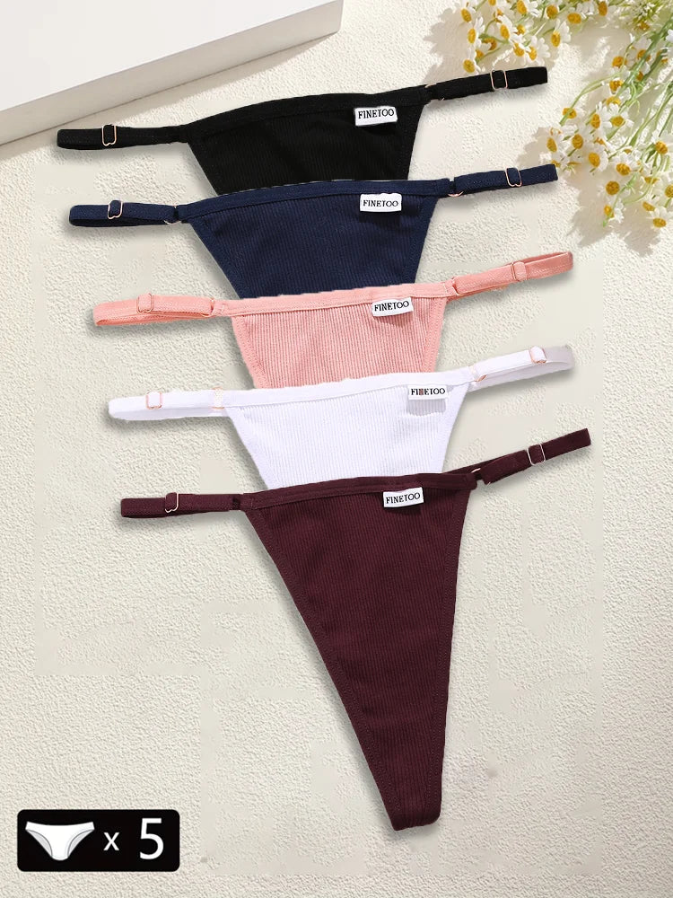 5PCS Women's Panties Cotton Thongs Adjustable Waist Sexy G-String Solid Color Seamless Intimate Female Underpants Lingerie S-XL