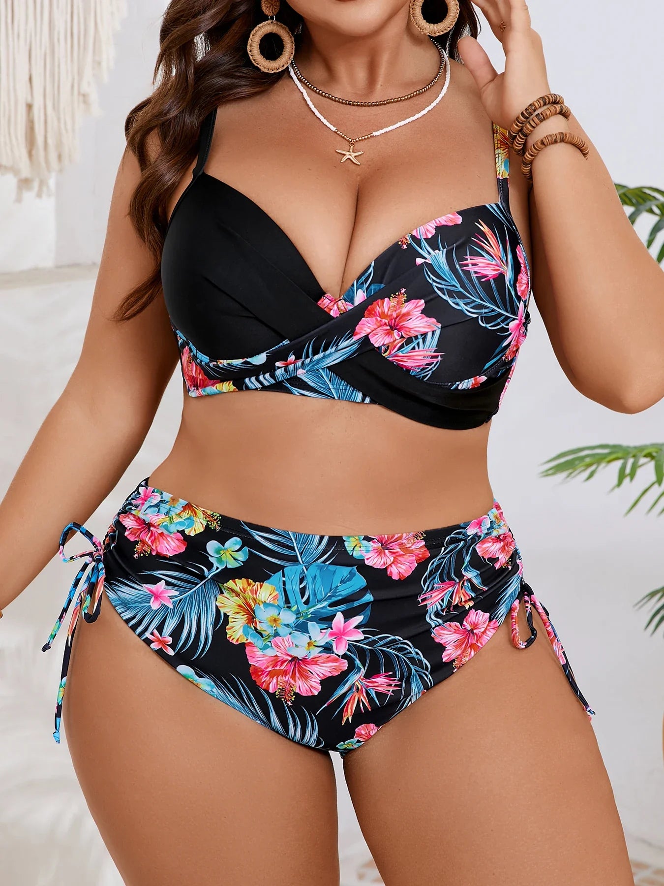 2026 Large Plus Big Size Swimsuit Women Floral Push Up Bikinis High Waist Strappy Swimwear Female Bathing Swimming Swim Suit 5XL
