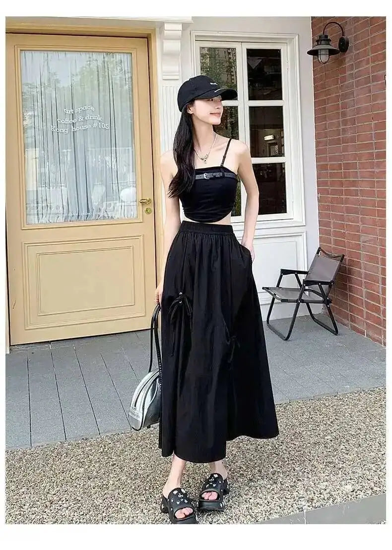 Versatile Knot Spring Summer F Skirt Ele Design Elastic Waist Skirt Sweet Aosphere Skirts For Ladies Fashion Women Skirts HSSZ