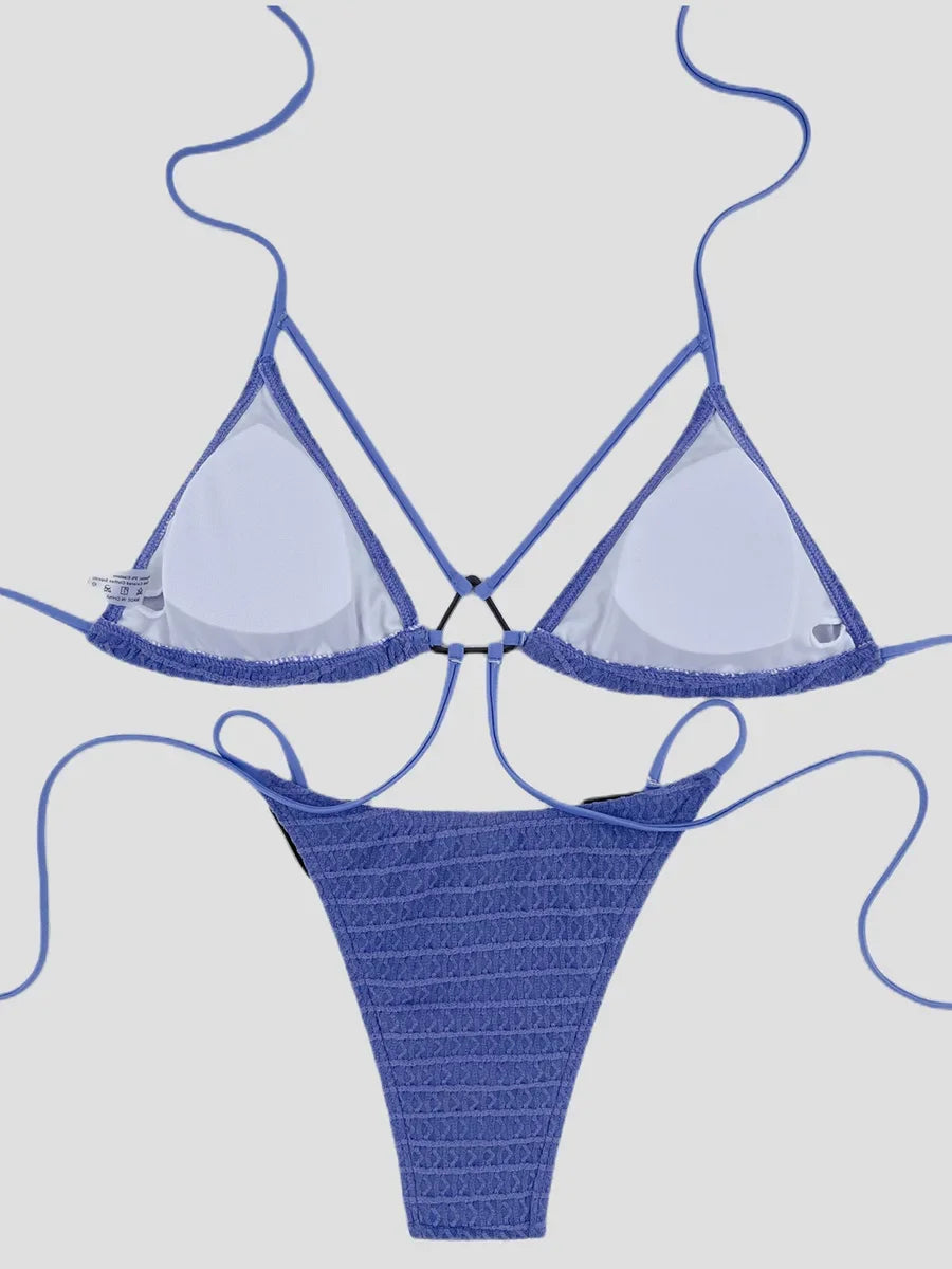 Sexy Wrinkled Halter High Cut Bikini Female Swimsuit Women Swimwear Two-pieces Bikini set Hollow Out Bather Bathing Suit Swim
