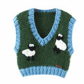 Foridol Sheep Knitted Sweater Vest Vintage Animal Sleeveless Blue Cropped Sweater Vest Waistcost 2025 Autumn Winter Tops