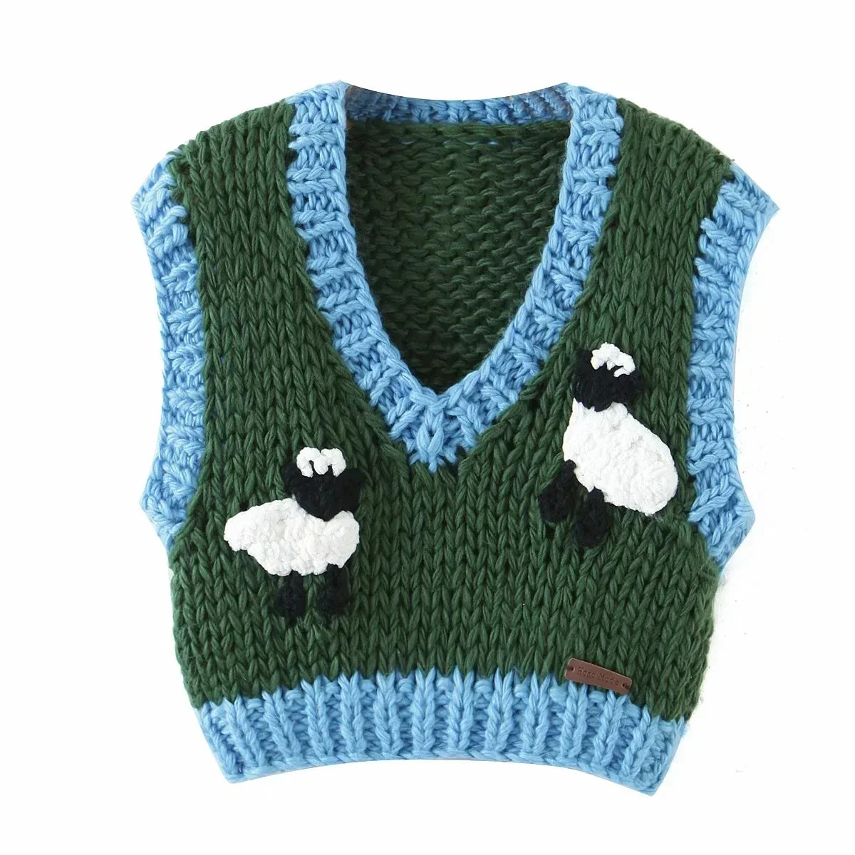 Foridol Sheep Knitted Sweater Vest Vintage Animal Sleeveless Blue Cropped Sweater Vest Waistcost 2025 Autumn Winter Tops