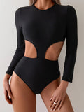 Vintage Long Sleeve One Piece Swimsuit Women Black Hollow Out Slim High Waist Bikini 2026 Sexy Bathing Suit Backless Swimwear