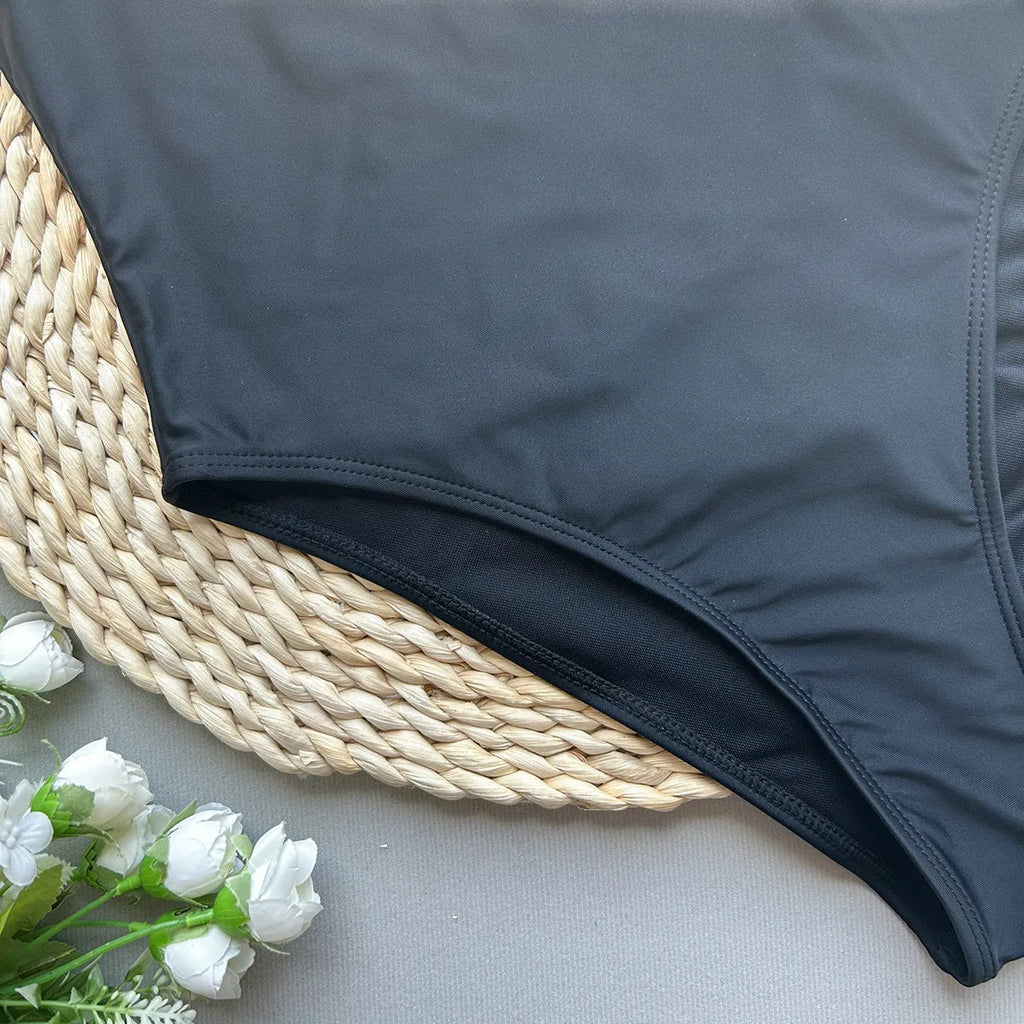 2026 Sexy Metal Buckle Women Bandeau Swimwear One Piece Swimsuit Female Monokini Bather High Leg Cut Bathing Suit Swim Beachwear