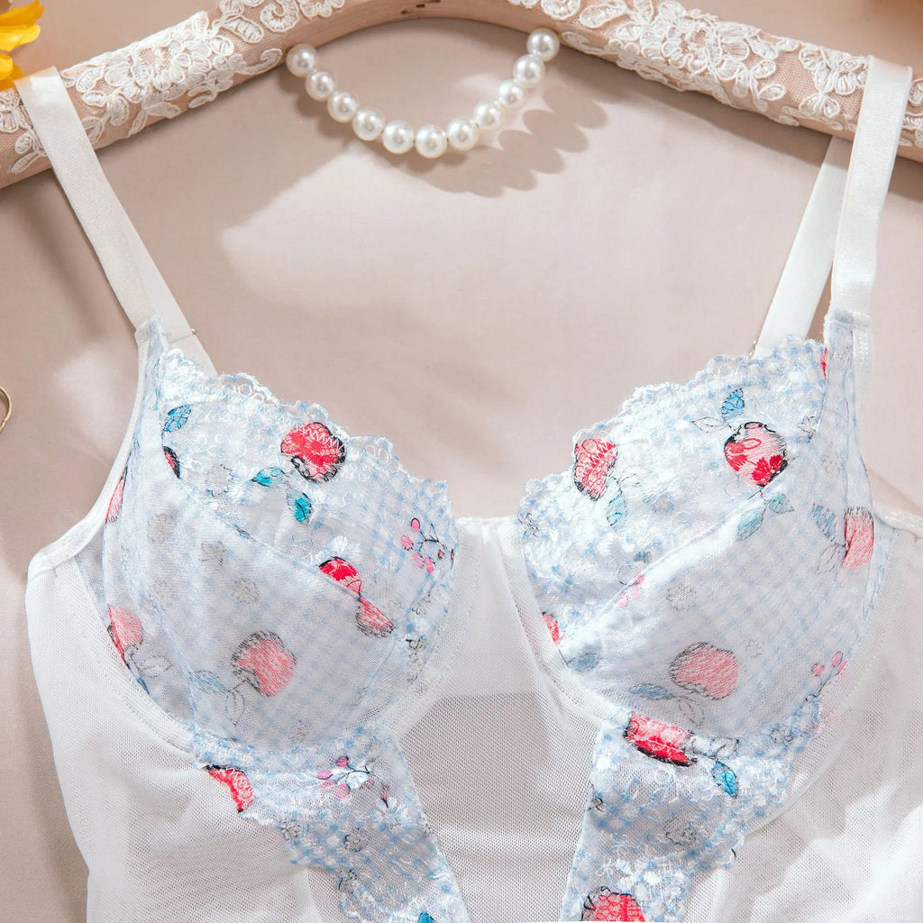 Toucheart Women Sexy Bodysuit Lace Printing See-through Skinny Plunge Romantic Hot Girls Interesting Leisure Sling Jumpsuit Set