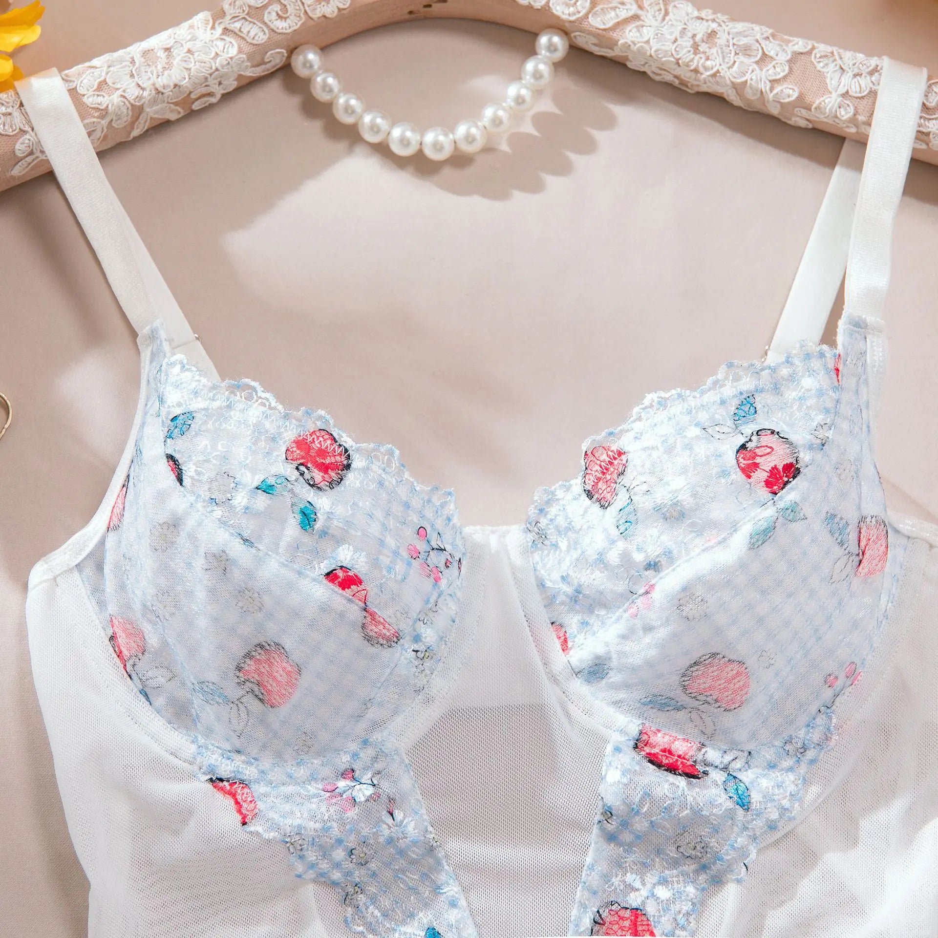 Toucheart Women Sexy Bodysuit Lace Printing See-through Skinny Plunge Romantic Hot Girls Interesting Leisure Sling Jumpsuit Set