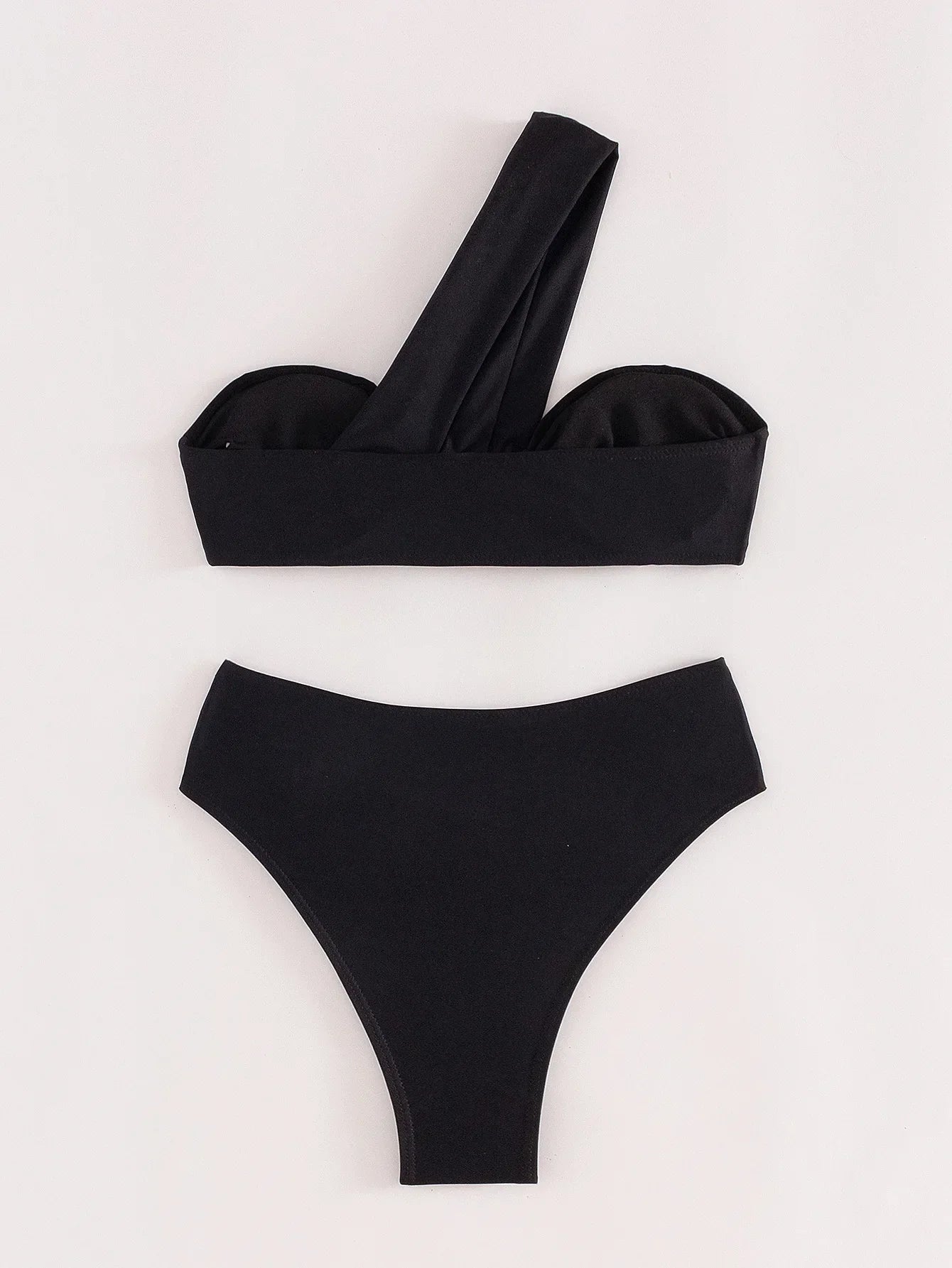 Sexy One Shoulder Bikinis Sets 2024 Women Black Push Up Pleate High Waist Swimsuit Beach Bathing Suit 2 Piece Swimwear Biquini