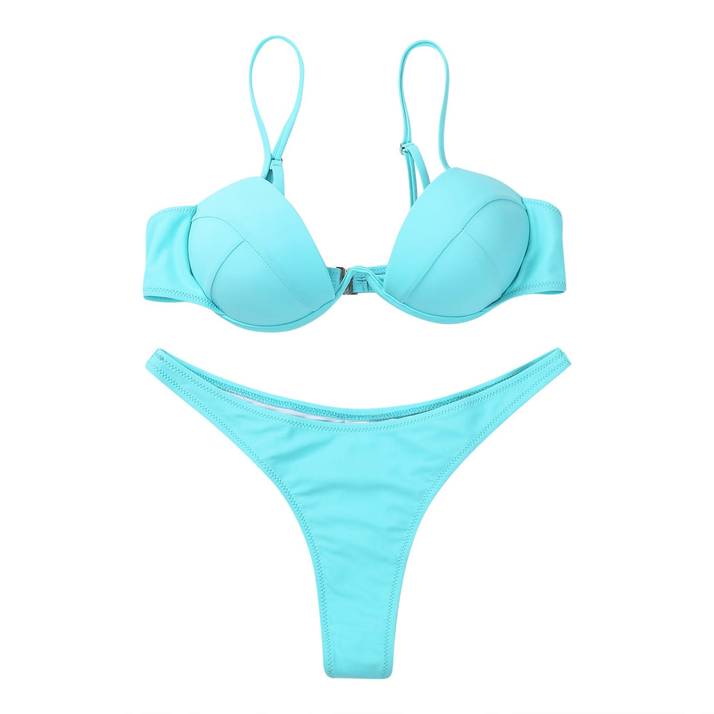 Women Push Up Two Piece Bikini Swimsuits Solid Color Bra Padded Swimwear Bathing Suit
