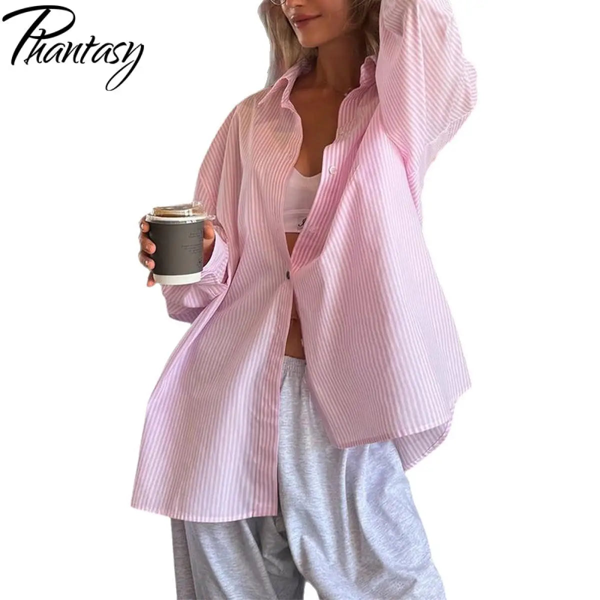Phantasy Retro Casual Minimalist Style Striped Printed Button Down Long Sleeved Shirt Autumn Versatile Lapel Striped Loose Shirt