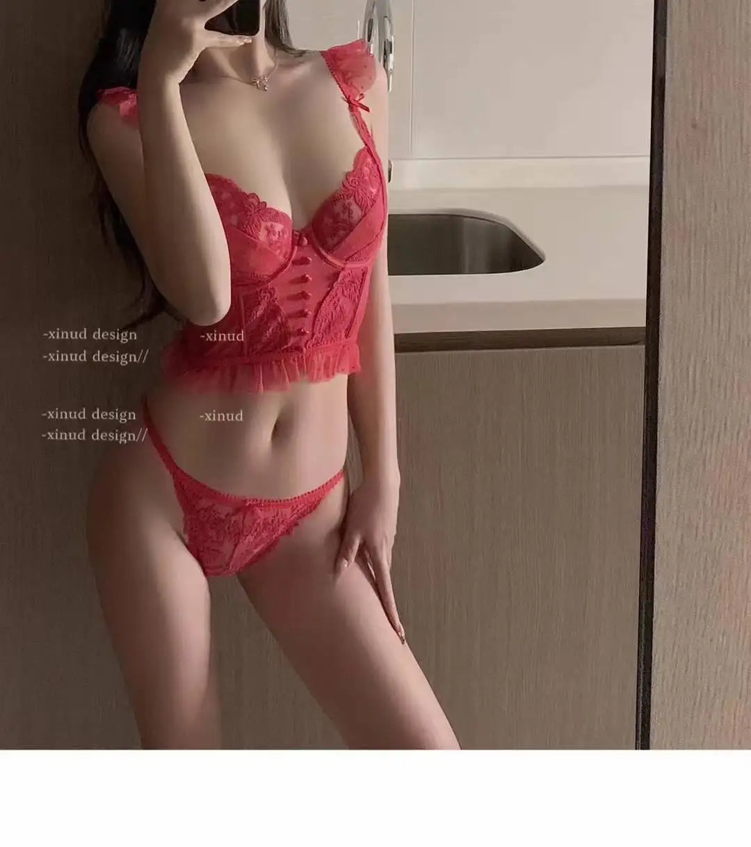 Sexy Ultra Thin French Lace Bra Set Sheer Push Up Embroidered Waistcot Thong Shaping Bralette CA Delivery S-XL MOYISU Sexy Tushy