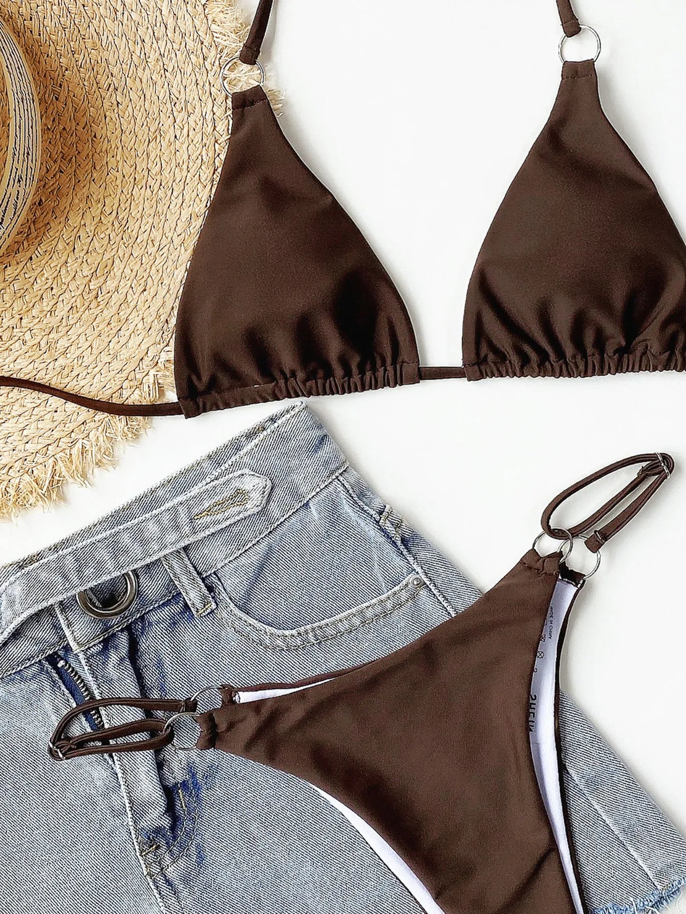 Women Solid Halter Bikini Sets Two Pieces Swimsuit Wine Red and Brown Swimwear 2024 Micro Bikini Biquini Conjunto De Bikini