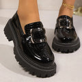 Plus Size Platform Loafers Shoes for Women 2025 Fashion Metal Buckle Pu Leather Shoes Woman Spring Autumn Slip On Flats Female