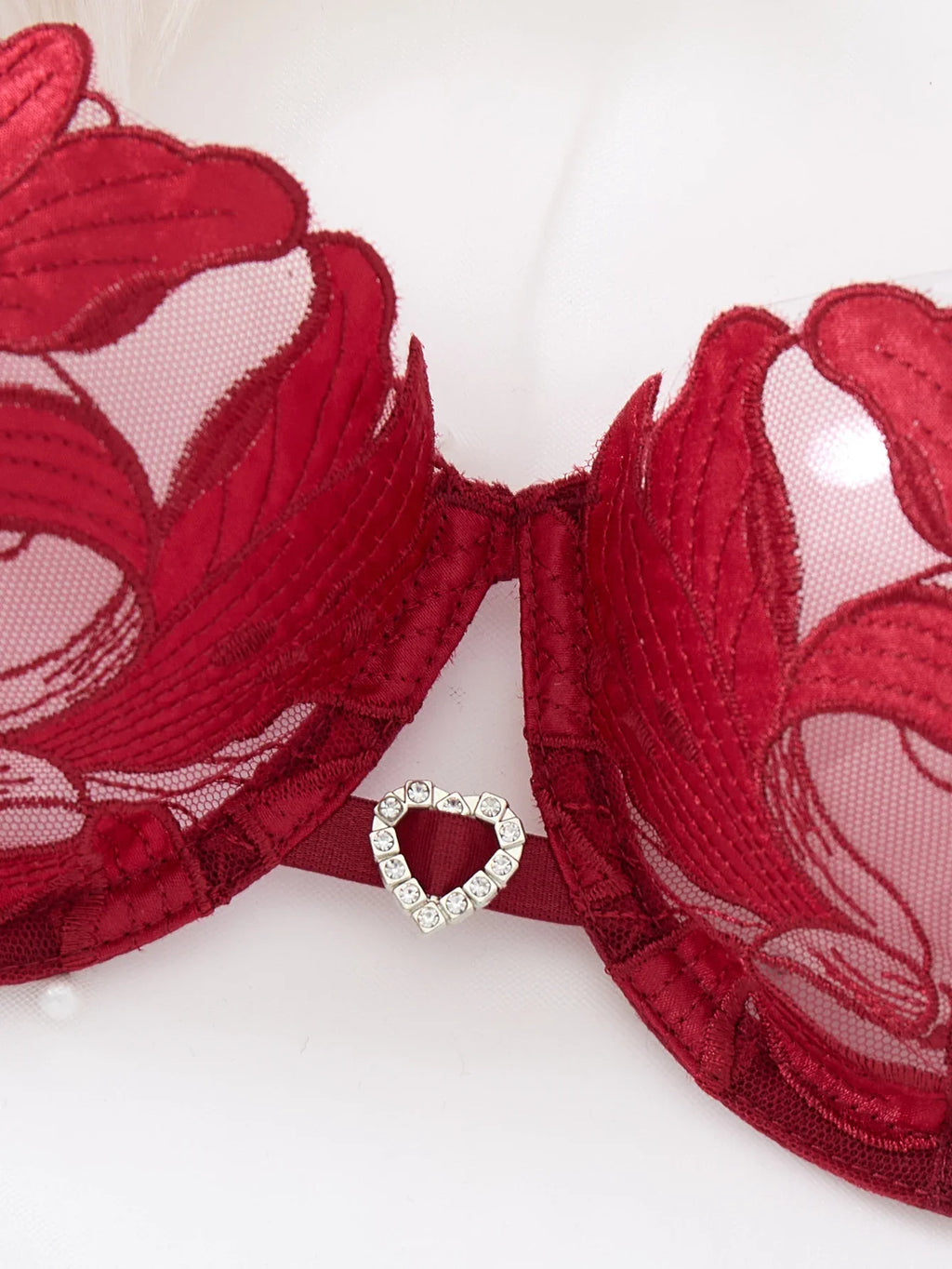 WineRed French-style floral embroidery lace lingerie, sexy and soft steel-bra-cupped push-up bra, Valentine's Day party ZA824031