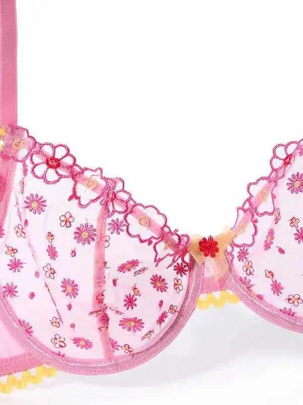 Sexy Ultra-Thin Transparent Flower Embroidered Lace Bra Large Bust Minimizer Anti-Sagging French Bikini Beach Holiday Style BXZL