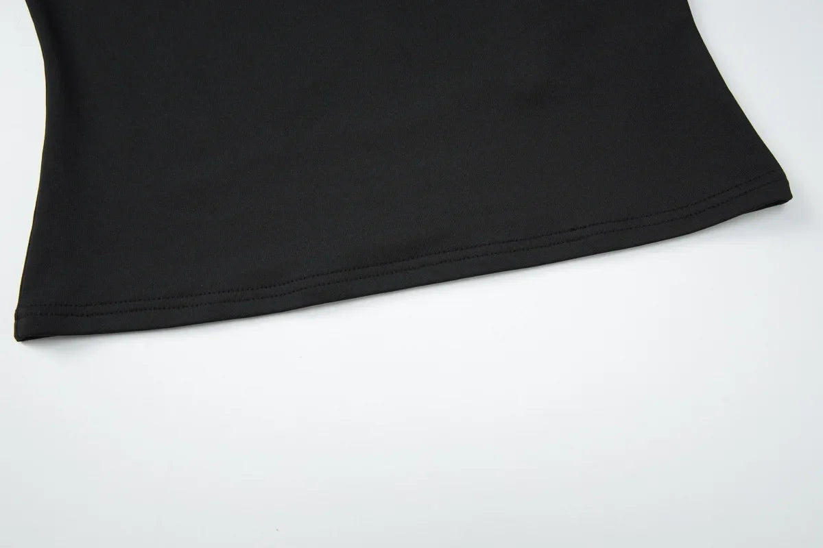 FDYOUI Fashion Stand Collar Button Hollow Out T-shirt for Women 2026 Sexy Short Sleeve Slim Cropped T Shirts Black Wine Red Tops