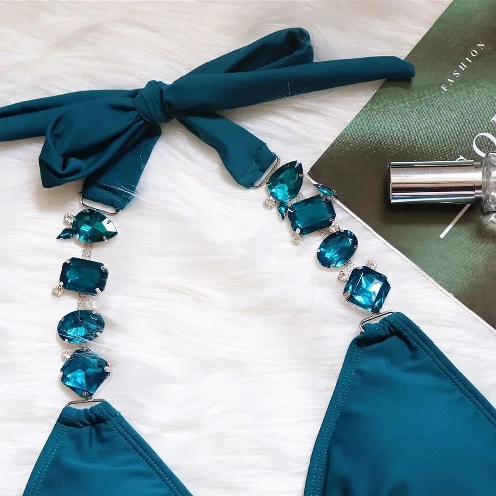 6 Colors Sexy Bikini Women Swimwear Swimsuit Push Up Shiny Crystal Diamond Chain Bikinis Set Bathing Suit Maillot De Bain Femme