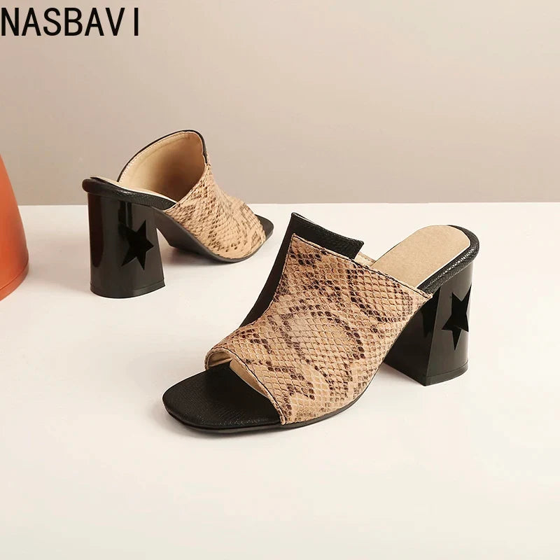 NASBAVI Brand New Ladies Peep Toe Summer Sandals Fashion Mixed Colors Chunky High Heels Women Sandals Party Woman Shoes 35-45