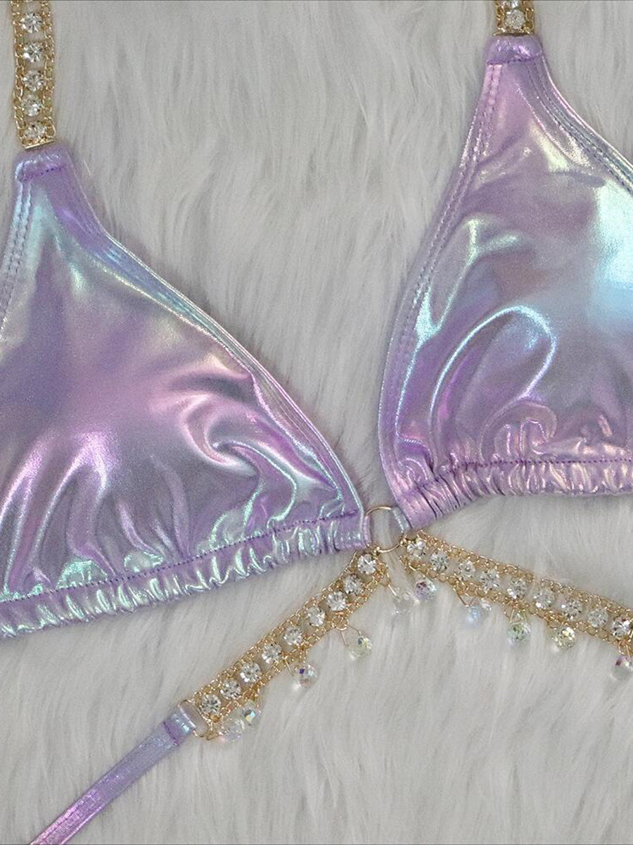 Wrap Around Halter Metal Chains Bikinis 2025 Diamond Bikini Women Swimsuit Female Swimwear Two Pieces Bikini set Bathing Suit