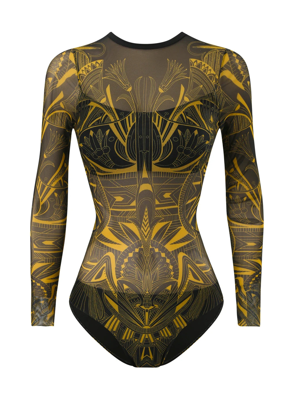 2026 Printed Mesh Swimsuit One Piece & Beach Dress Long Sleeves Swimwear Women Bathing Swimming Swim Suit Padded Beachwear